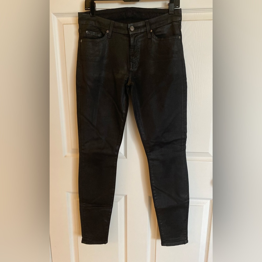 7 FOR ALL MANKIND Coated Black Skinny Jeans 30